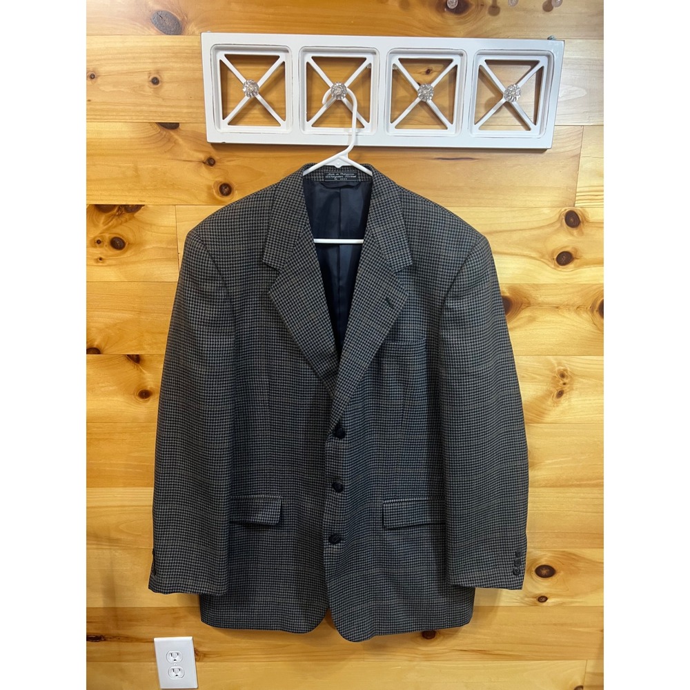 Jeffrey Banks Mens 42L Blazer Houndstooth Wool Blend Sport Coat Navy Gray